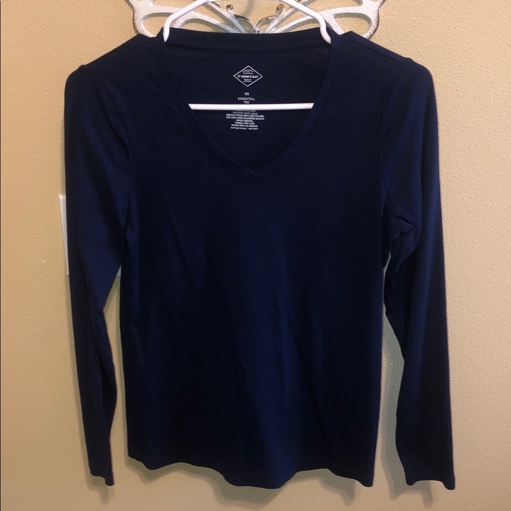 St. John's Bay Navy V-Neck Long Sleeve Top
